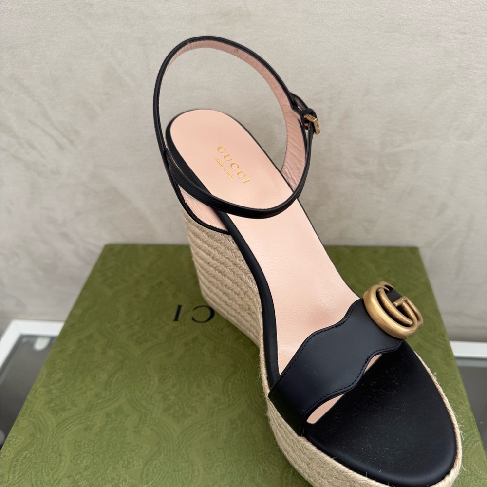 Gucci Lifford  Elegant Black Wedge/platform espadrille Sandals size 42 - Picture 7 of 9